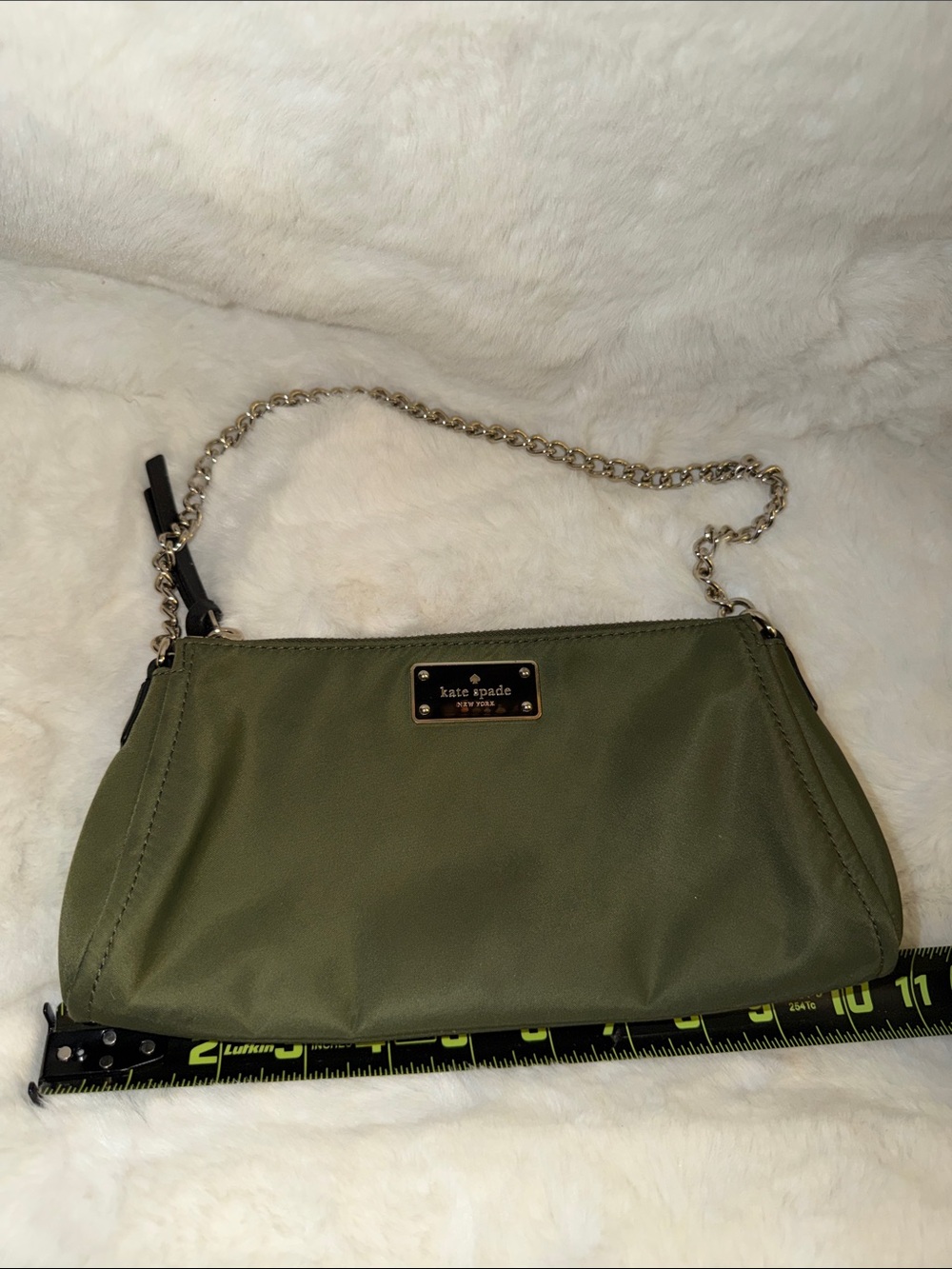 kate spade Olive Green Nylon Clutch with Gold Chain